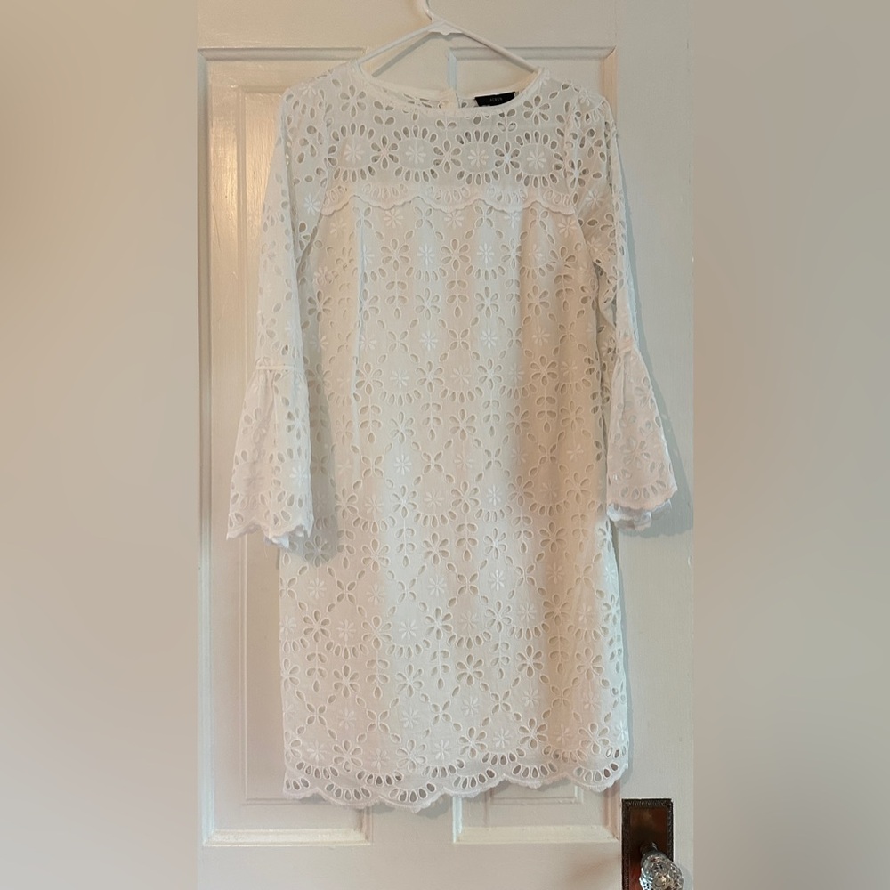 J CREW BELL-SLEEVE DRESS IN EMBROIDERED EYELET
